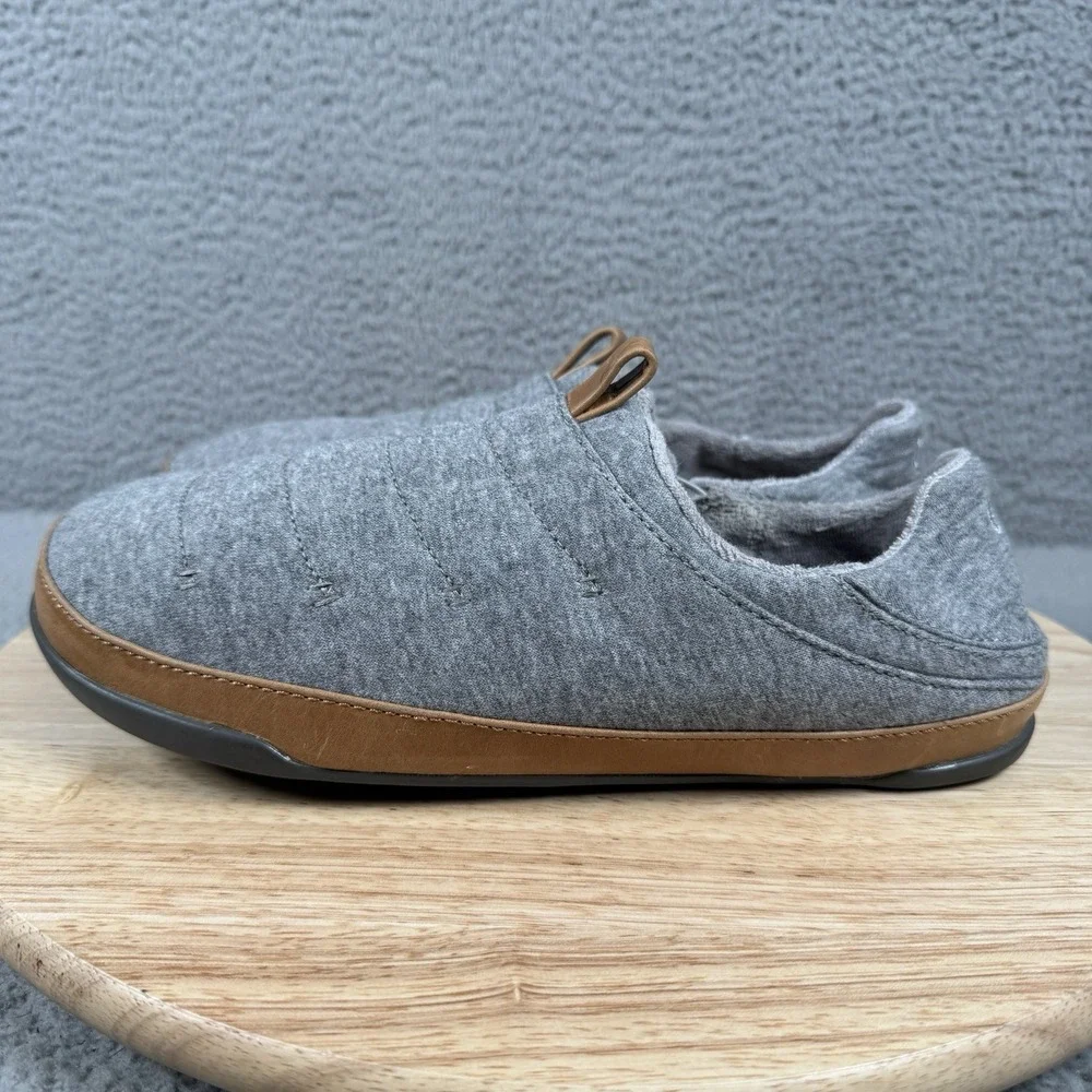 OluKai Mahana Mens Size 9 Gray Quilted Slippers Slip On Comfort‎ Loafers Shoes